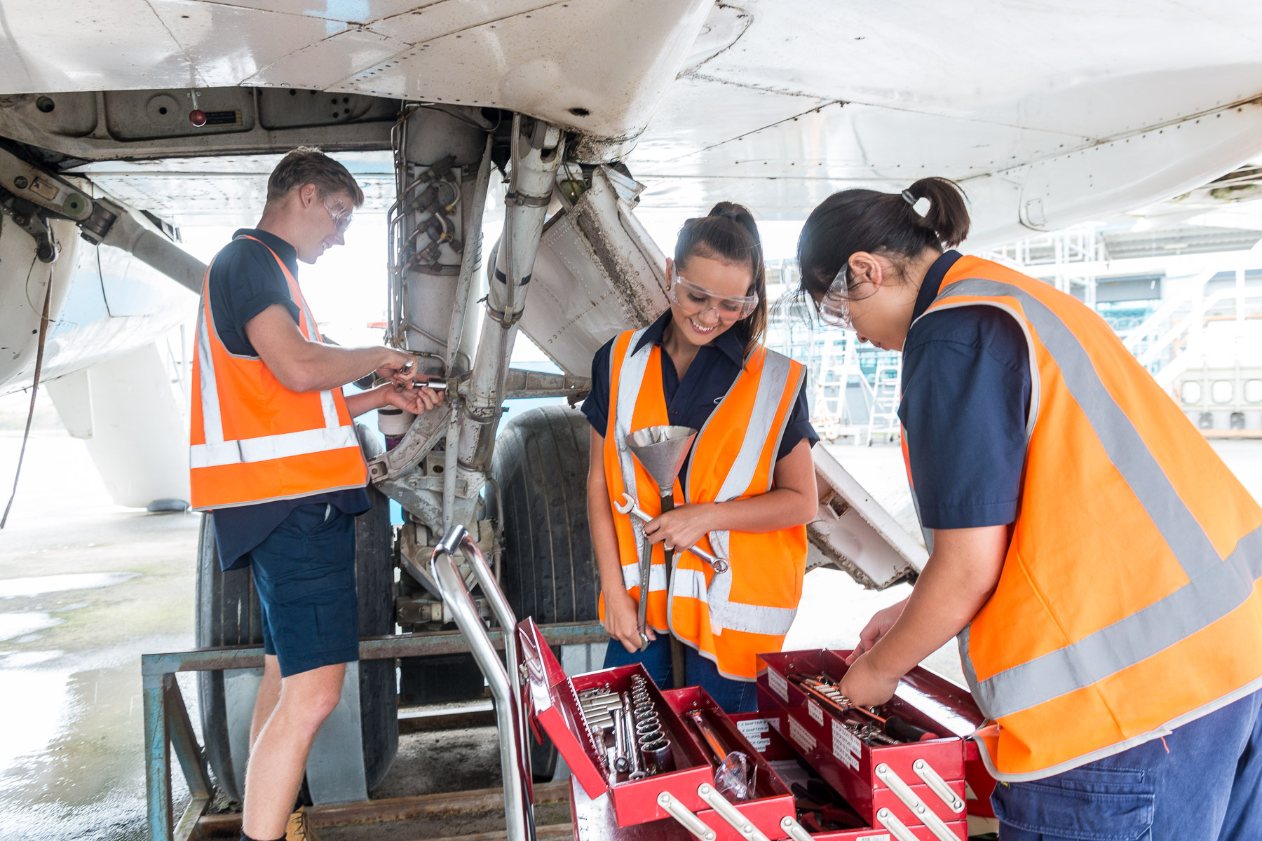 Students working towards their Certificate II in Aircraft Line Maintenance (MEA20518) with Aviation Australia