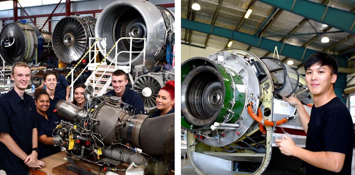 Students working on their Certificate II in Aircraft Line Maintenance.